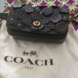 RARE ROUGE Coach Black and Purple Floral Crossbody Bag Measures 4H x 6W